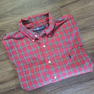 Polo Ralph Lauren Plaid Button Shirt Mens XL Long Sleeve Red Green Christmas